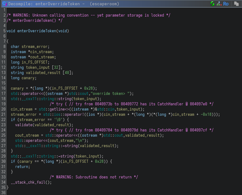 enterOverrideToken Function